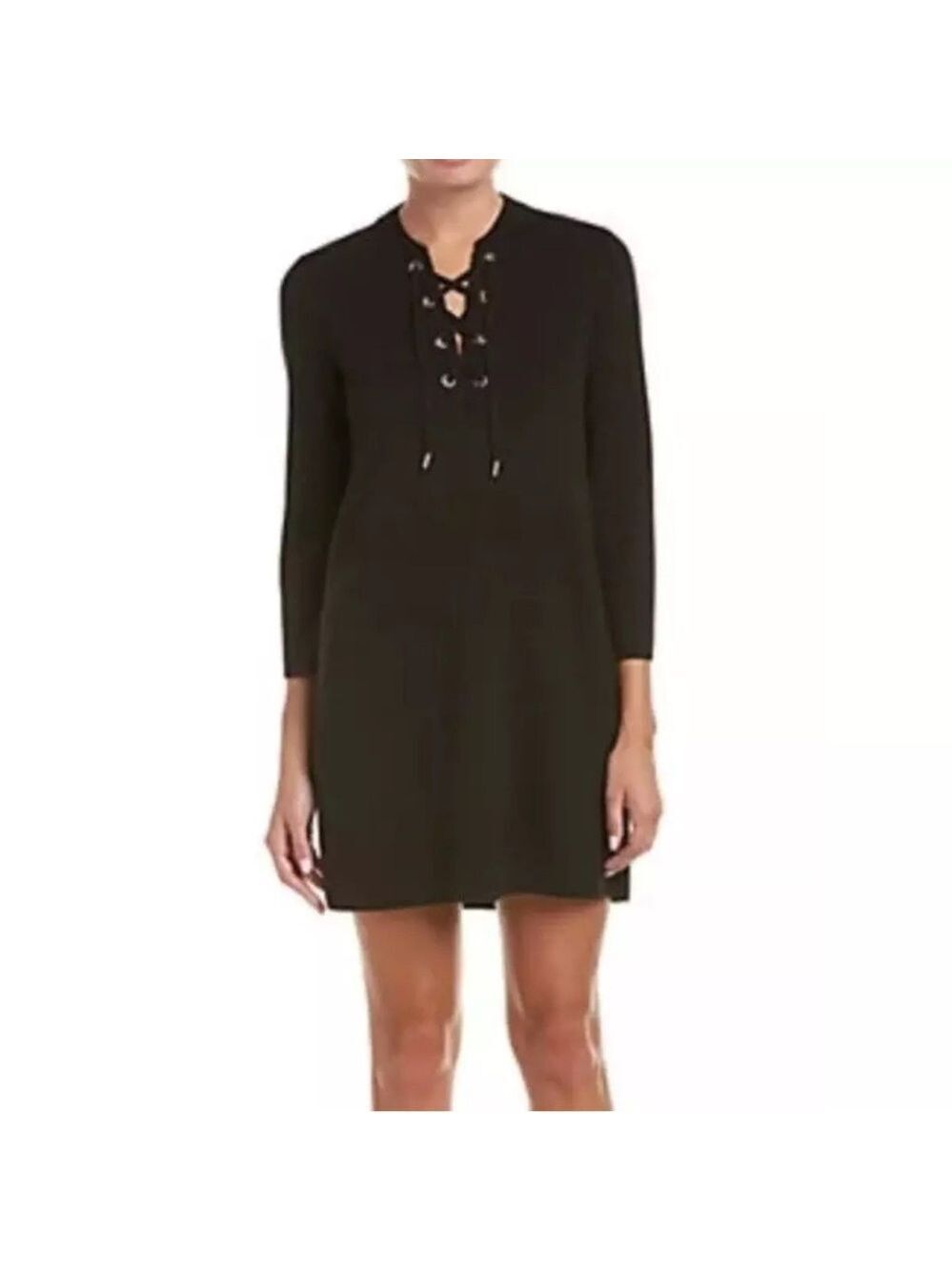 Theory Patrinelle Lace-Up Merino Wool Black Sweater Midi Dress Womens Large $435
